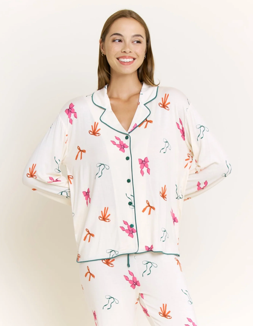 All American Long PJ Set in Marshmallow Bows