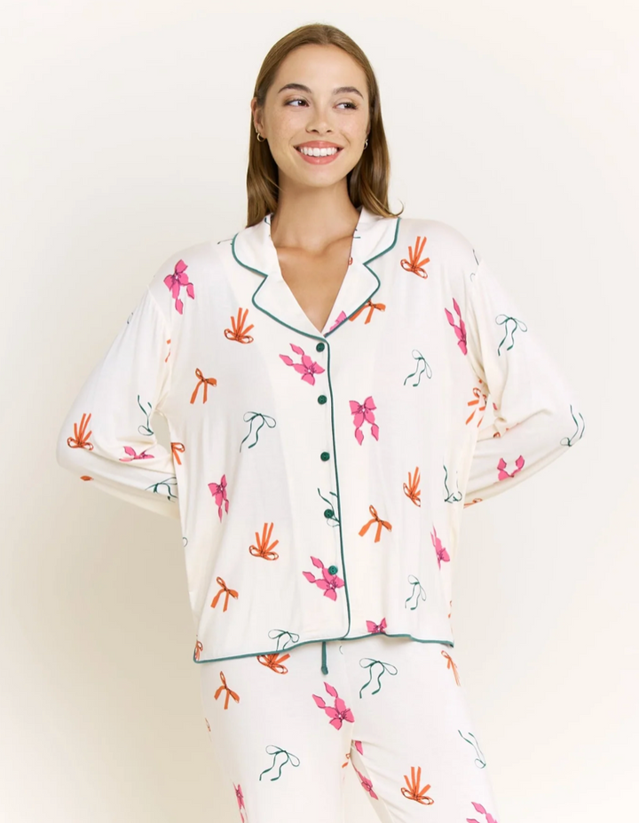 All American Long PJ Set in Marshmallow Bows
