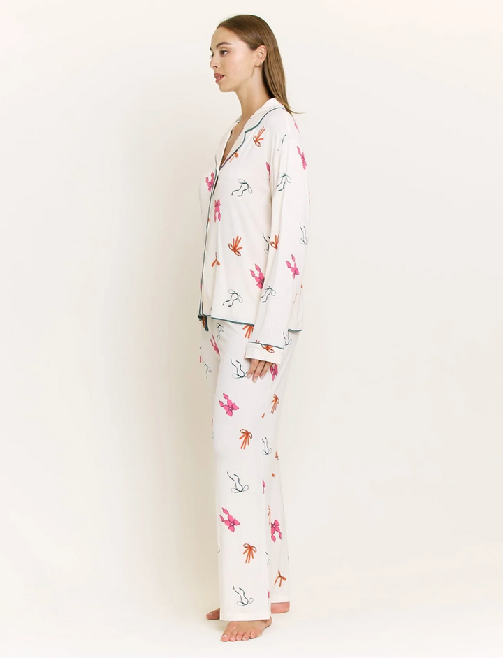 All American Long PJ Set in Marshmallow Bows
