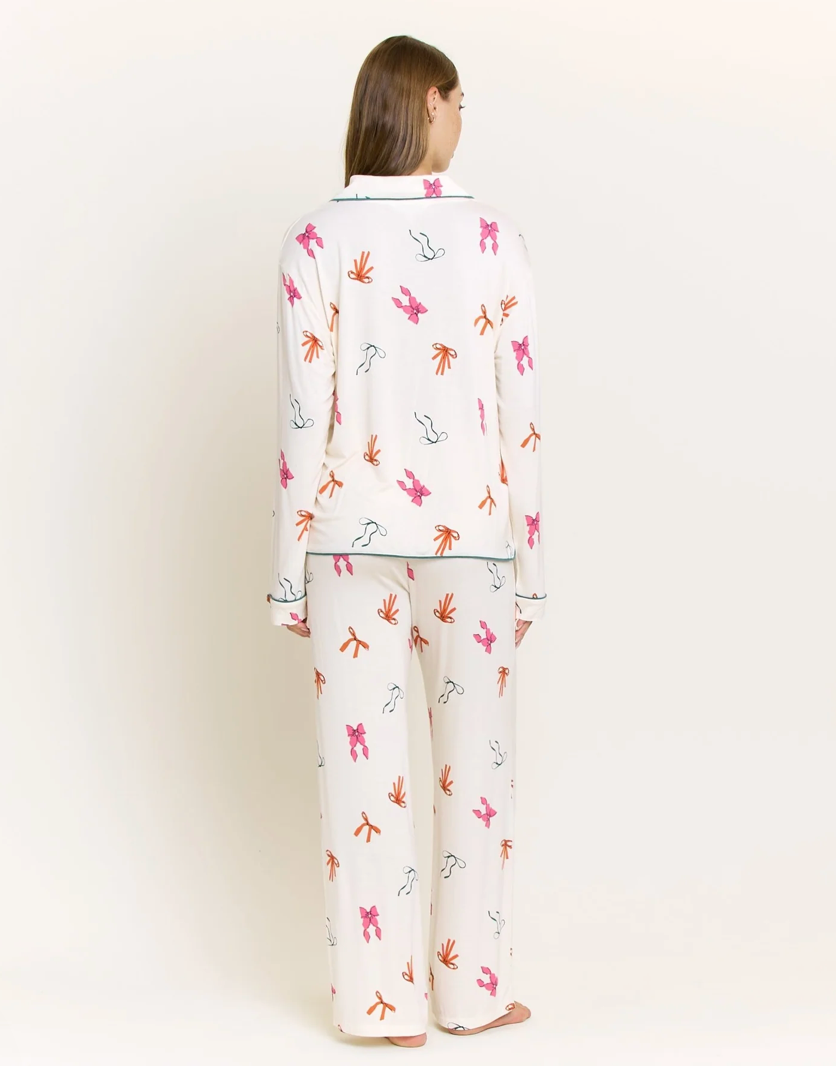 All American Long PJ Set in Marshmallow Bows
