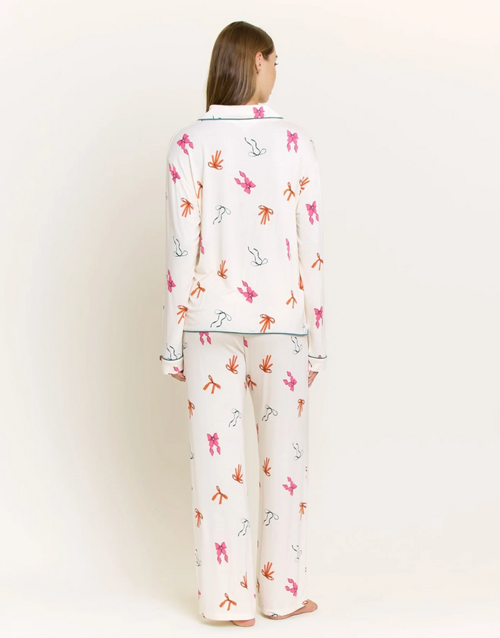 All American Long PJ Set in Marshmallow Bows