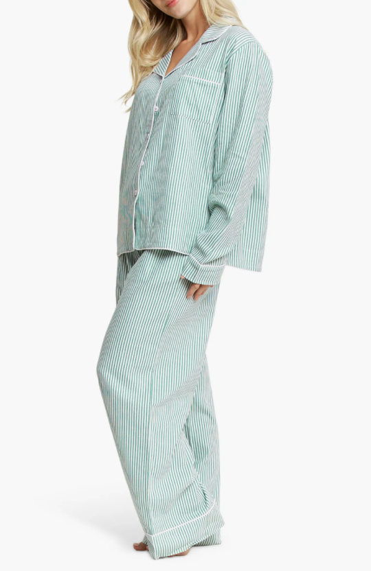 Snooze Mode Long Pajamas Jade Stripe