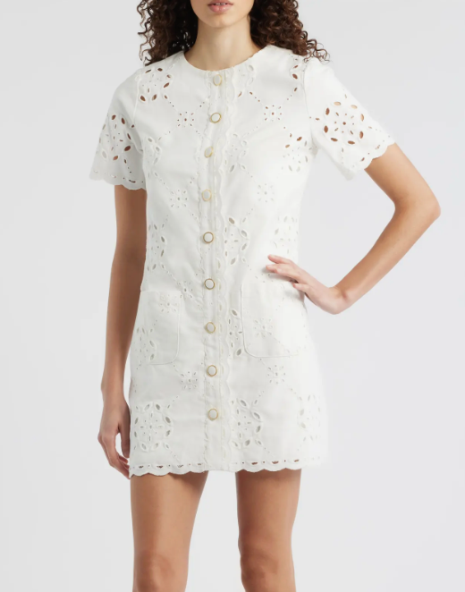 Short Sleeve Punch Out Dress White