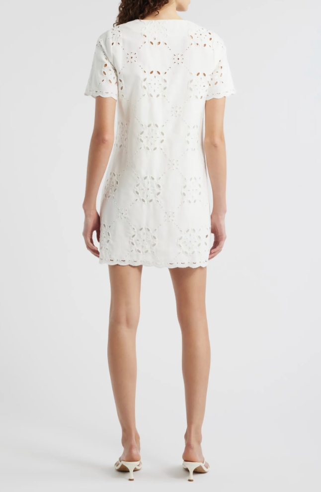 Short Sleeve Punch Out Dress White