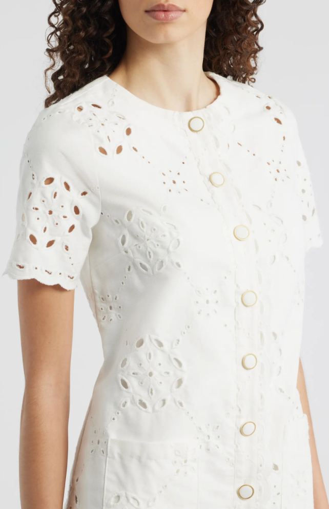 Short Sleeve Punch Out Dress White