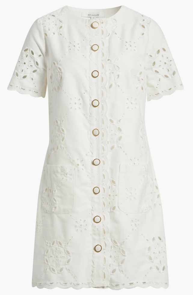 Short Sleeve Punch Out Dress White