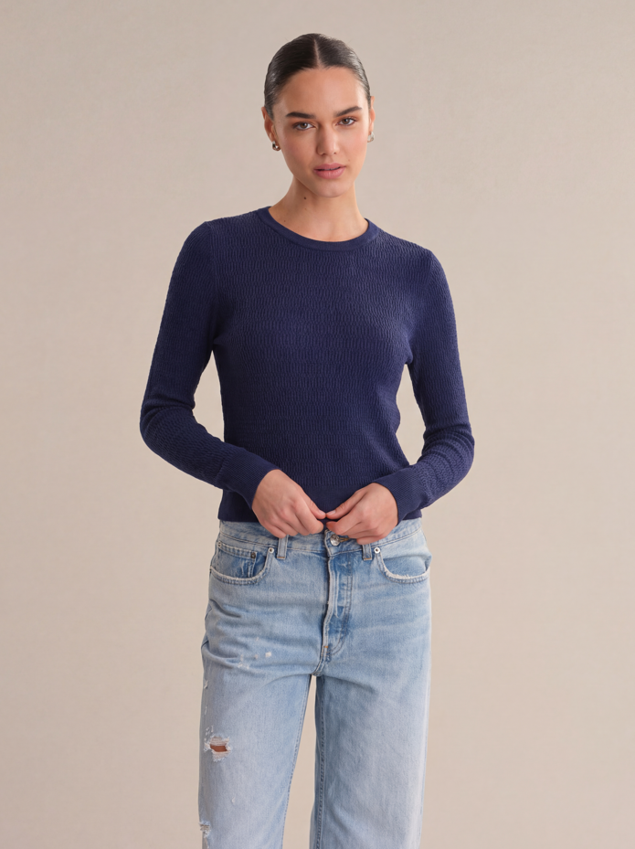 Leni Novelty Rib Long Sleeve Crewneck Dark Blue