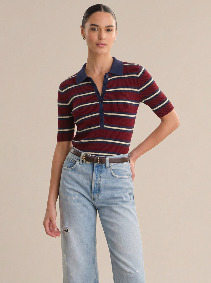 Imogen Rib Stripe Fitted Polo