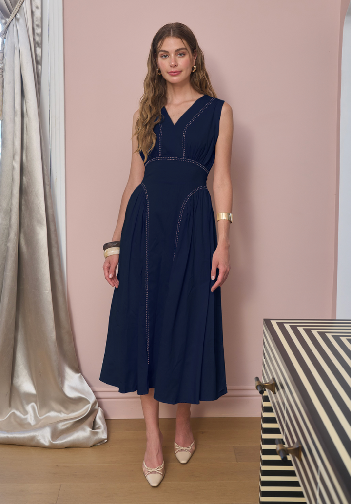 Contrast Stitch Midi Dress