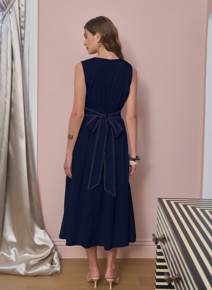 Contrast Stitch Midi Dress