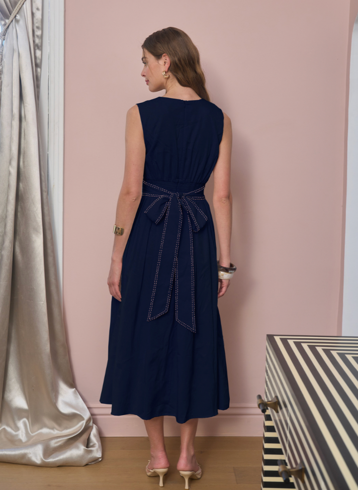 Contrast Stitch Midi Dress