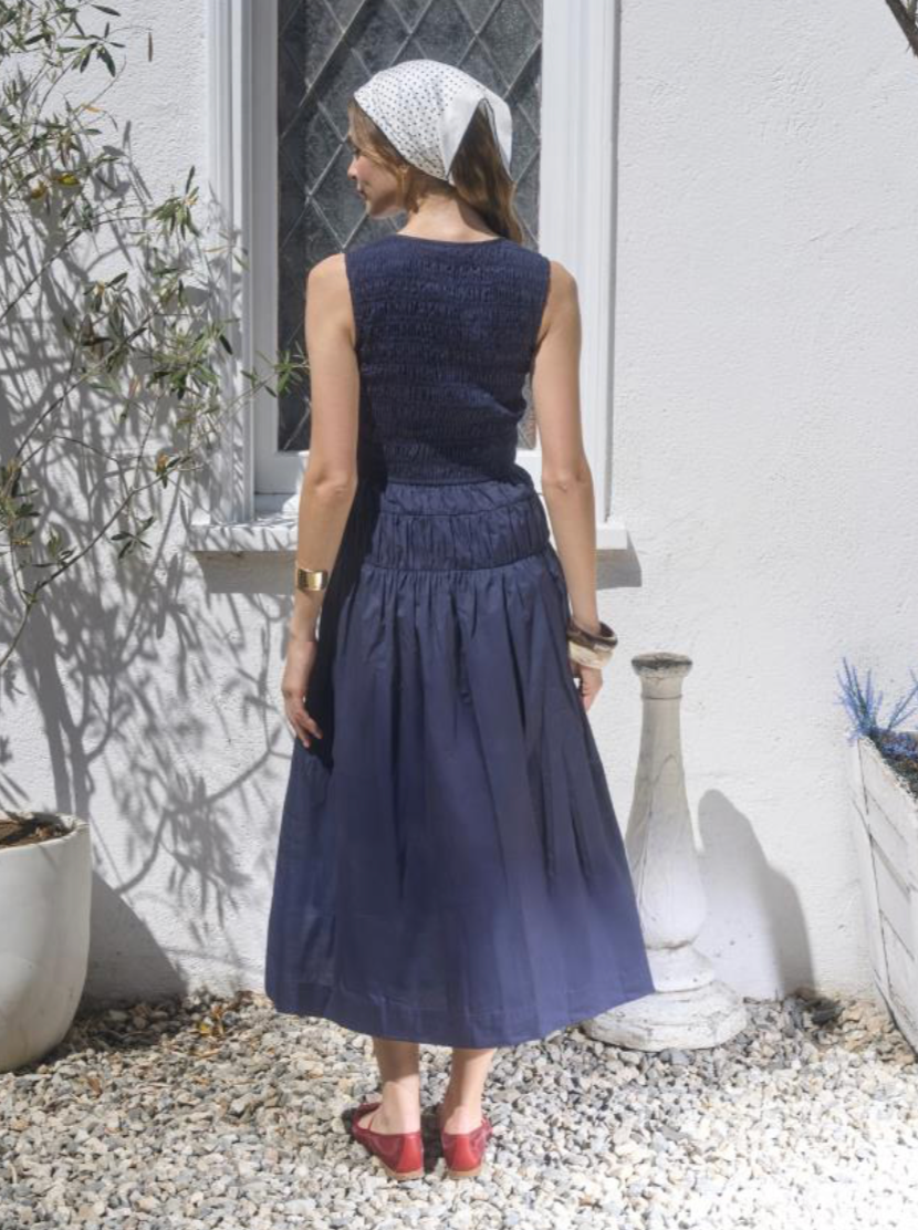 Smocked Shirred Waist Midi Dress