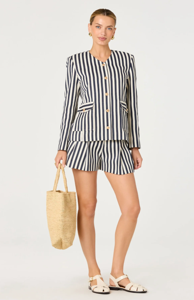 Preston Shorts Cream Navy Stripe