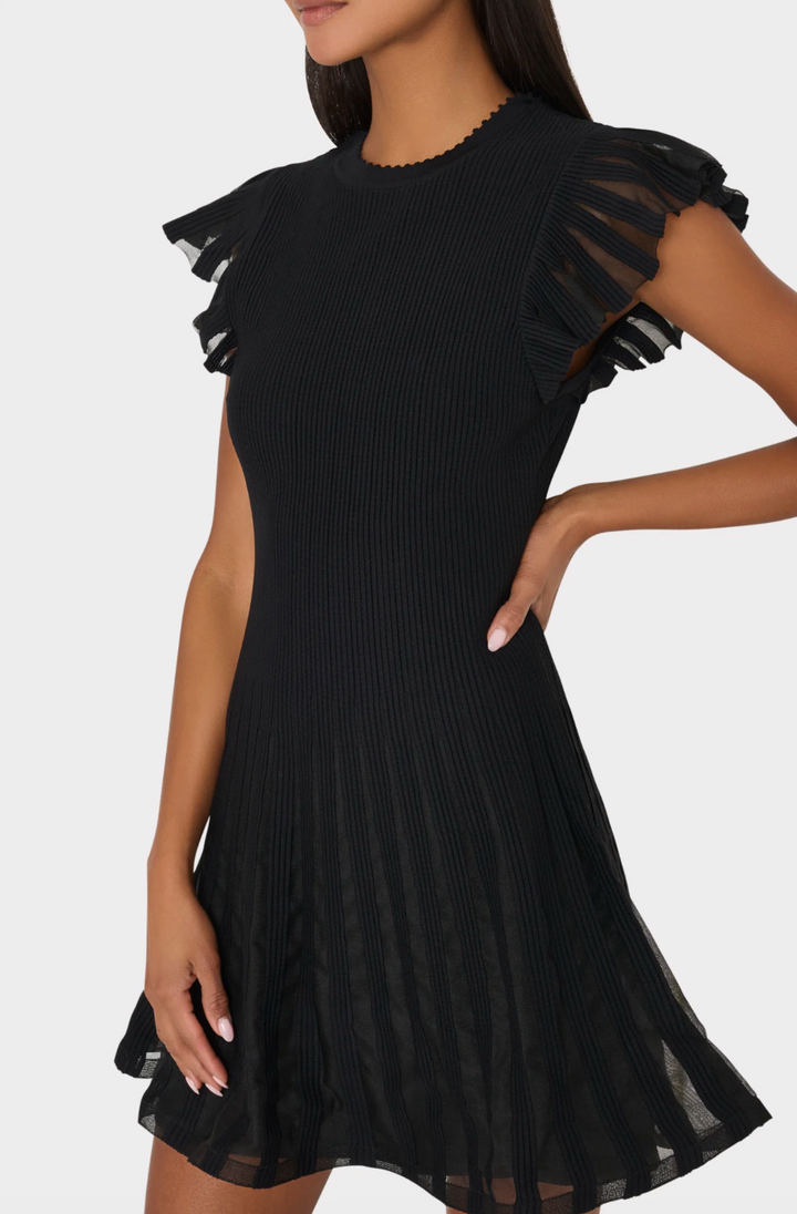 Sheer Flutter Sleeve Knit Dress