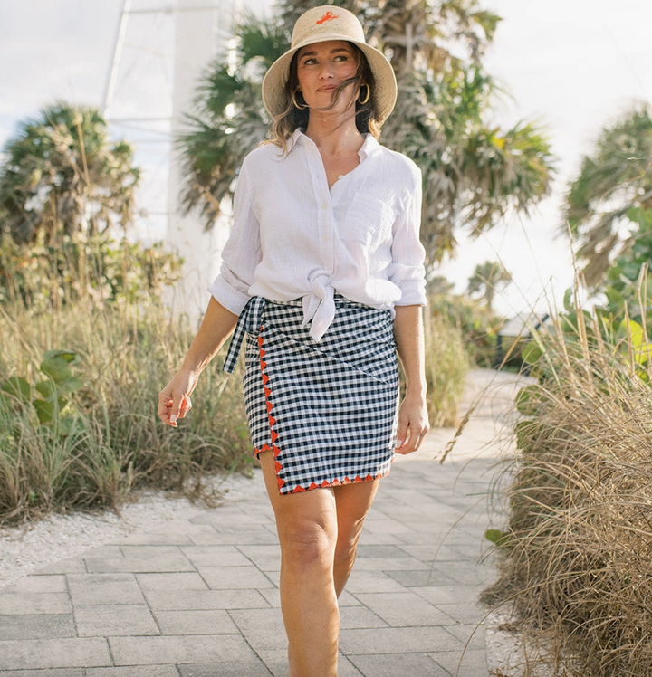 Navy Gingham Marina Sarong