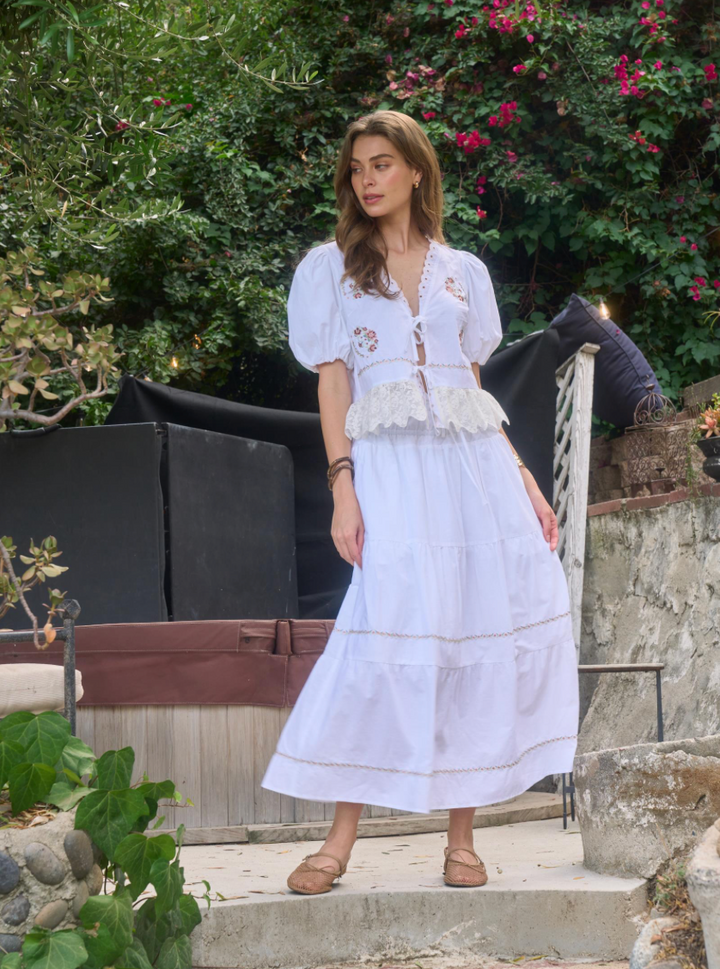Embroidered Detail Midi Skirt