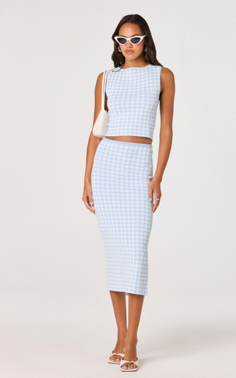 Babbett Sweater Top Blue Gingham