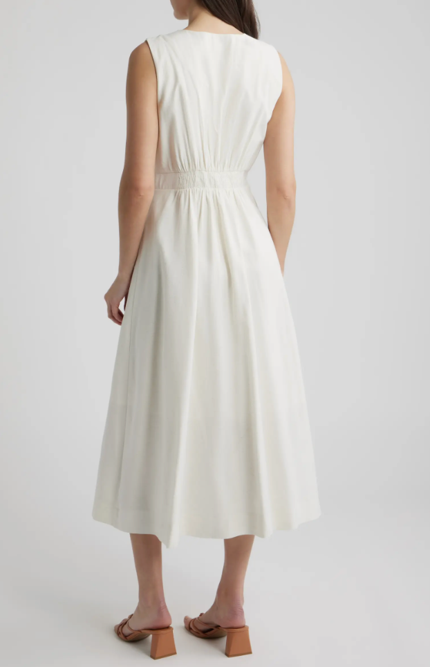Solid Button Up Linen Dress Oatmeal