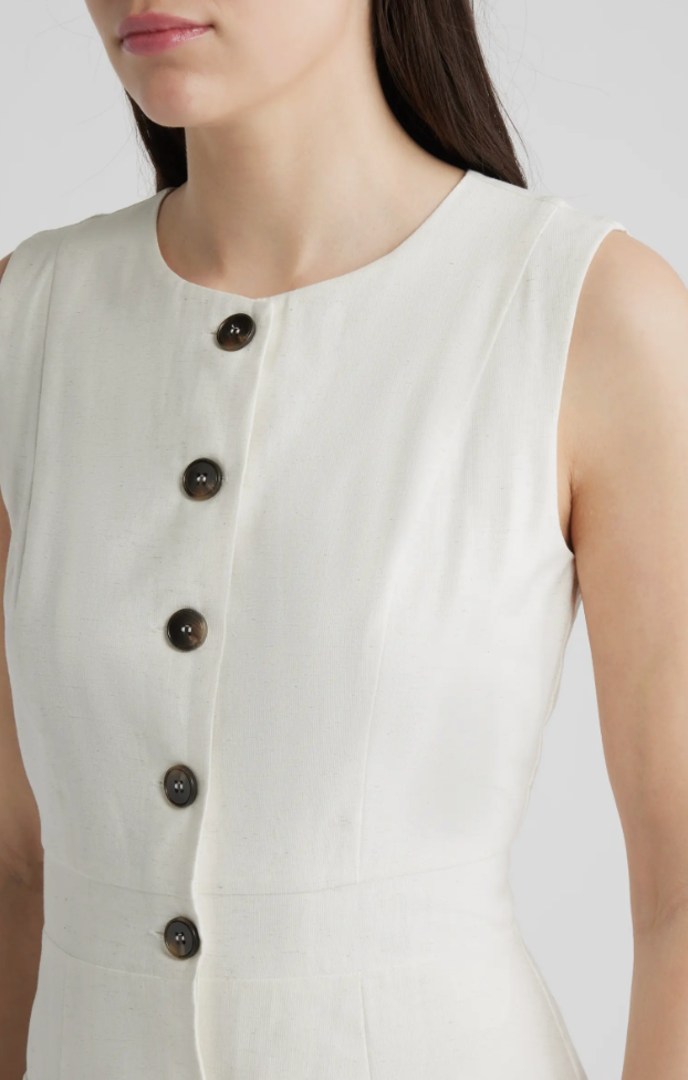 Solid Button Up Linen Dress Oatmeal