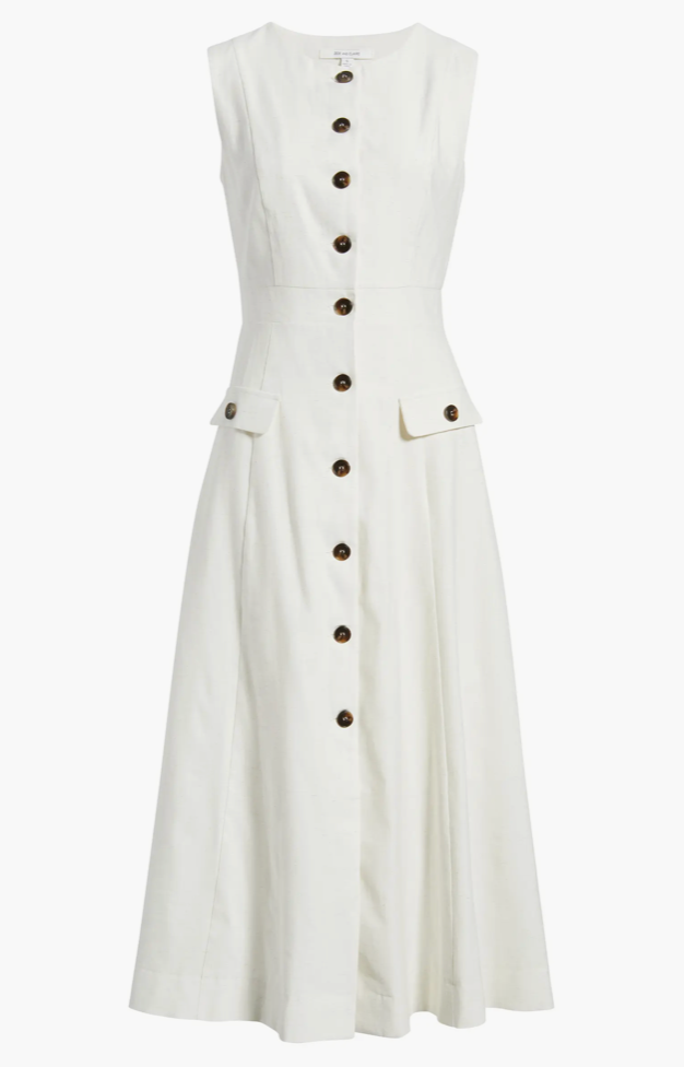 Solid Button Up Linen Dress Oatmeal