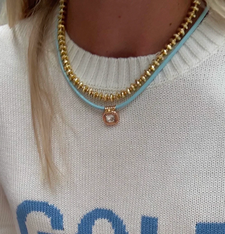 Gold Sparkle Necklace Powder Blue