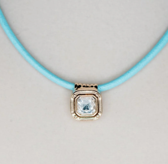 Gold Sparkle Necklace Powder Blue