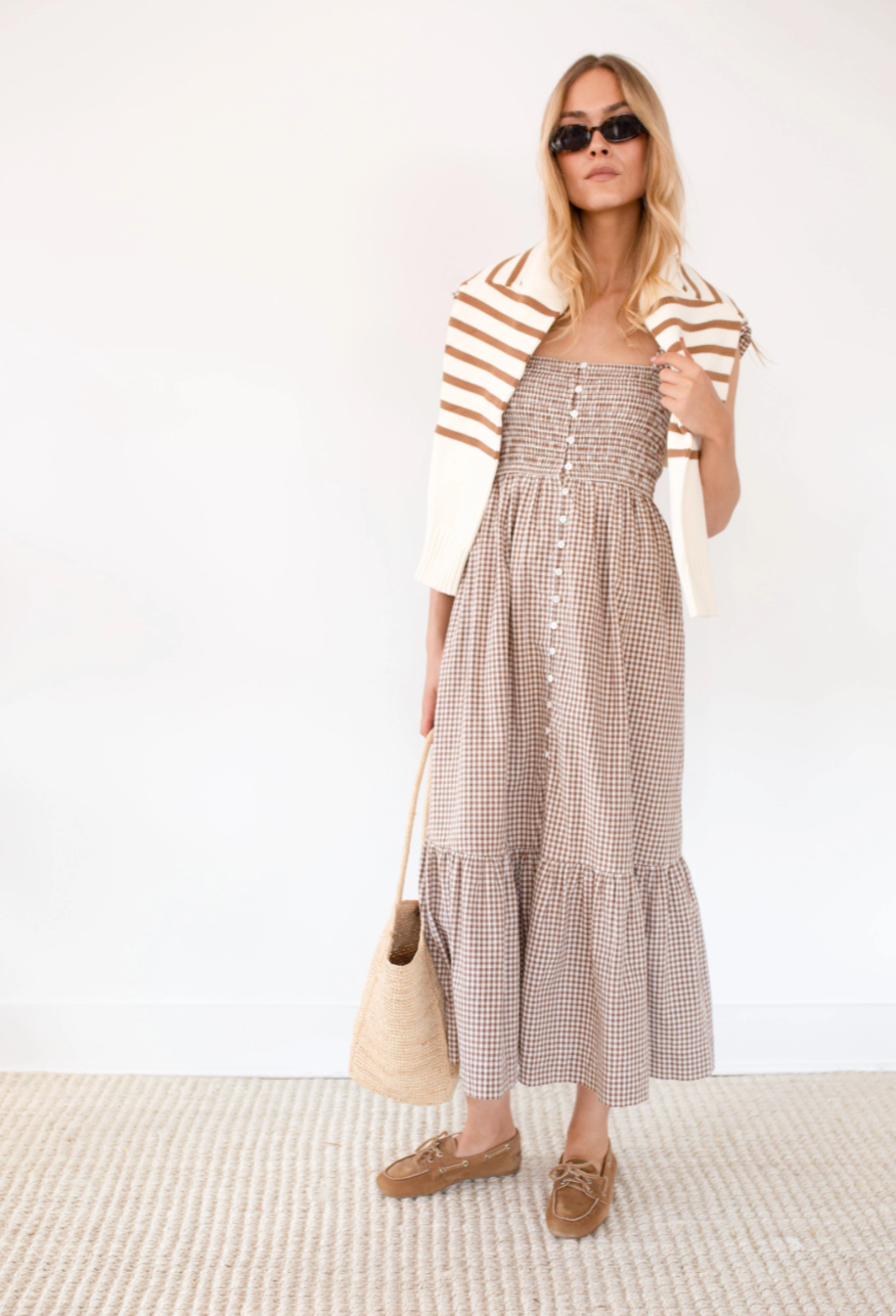 Celine Dress Mocha Gingham