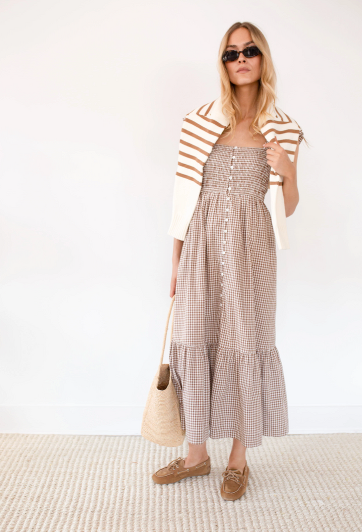 Celine Dress Mocha Gingham