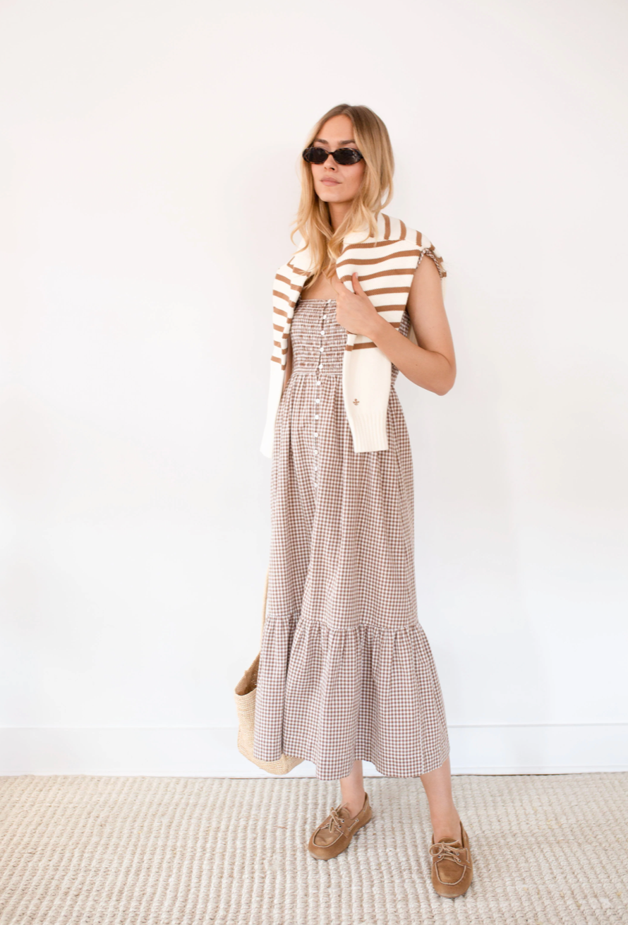 Celine Dress Mocha Gingham