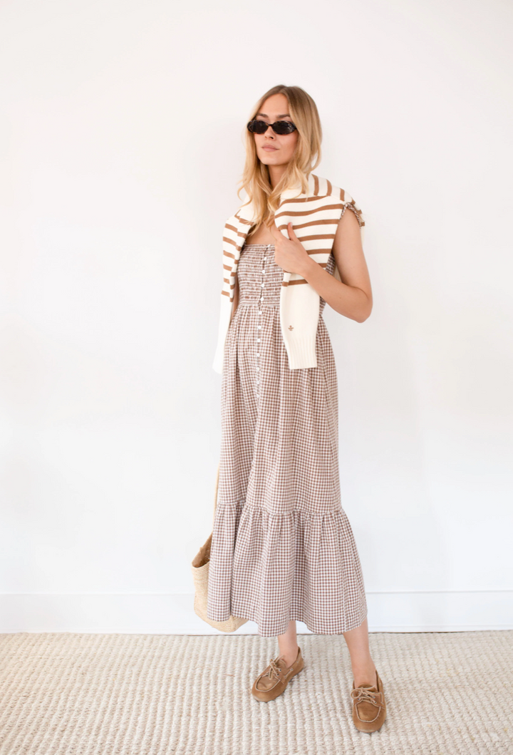 Celine Dress Mocha Gingham