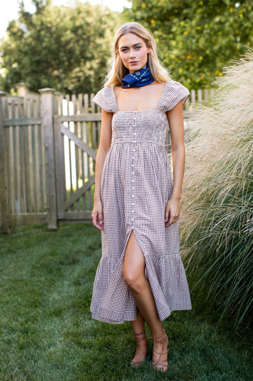 Celine Dress Mocha Gingham