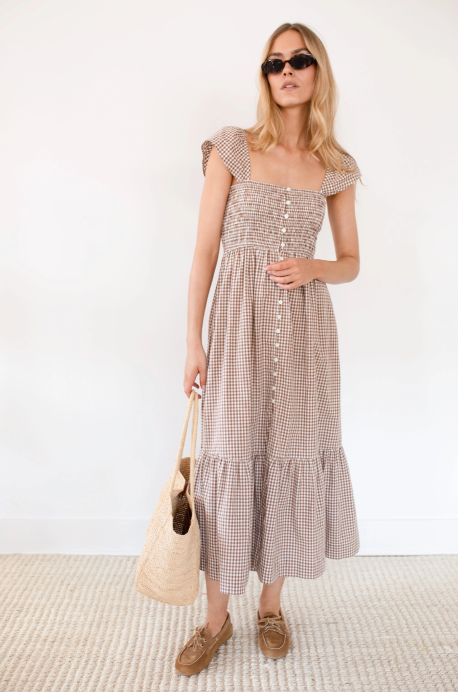 Celine Dress Mocha Gingham