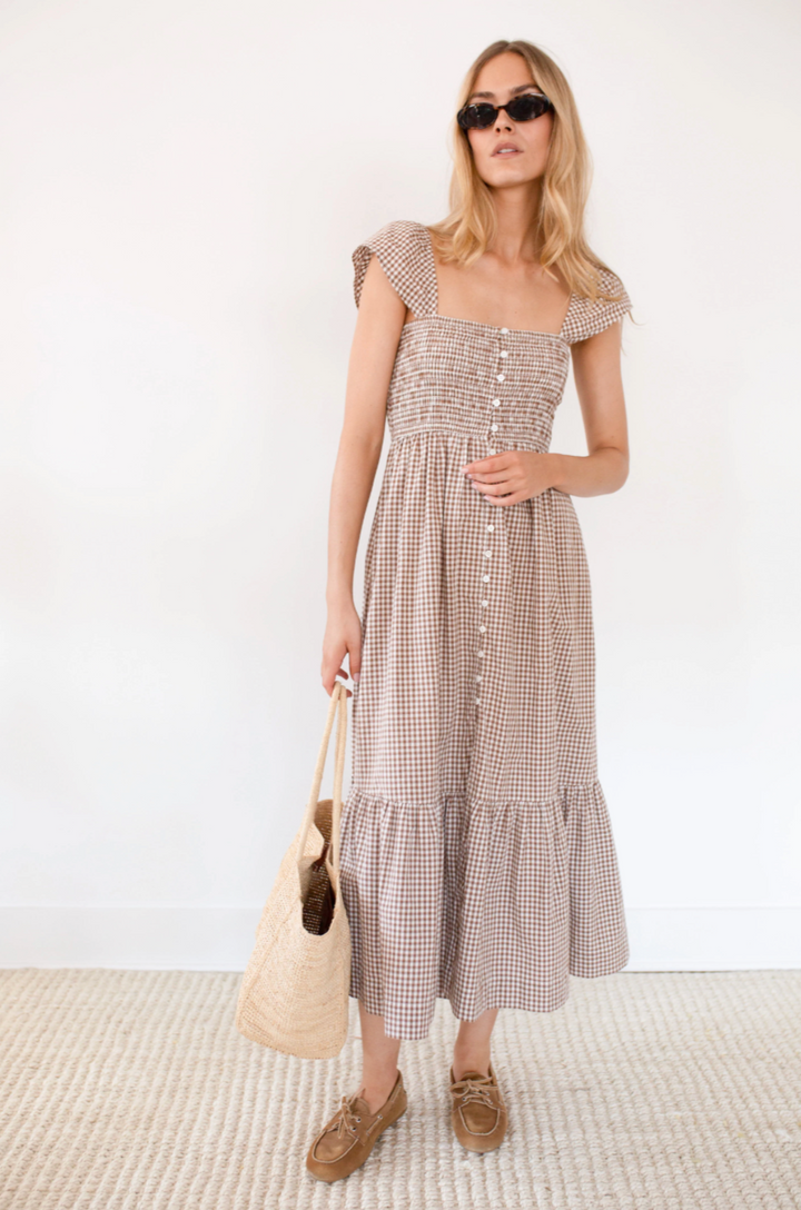 Celine Dress Mocha Gingham
