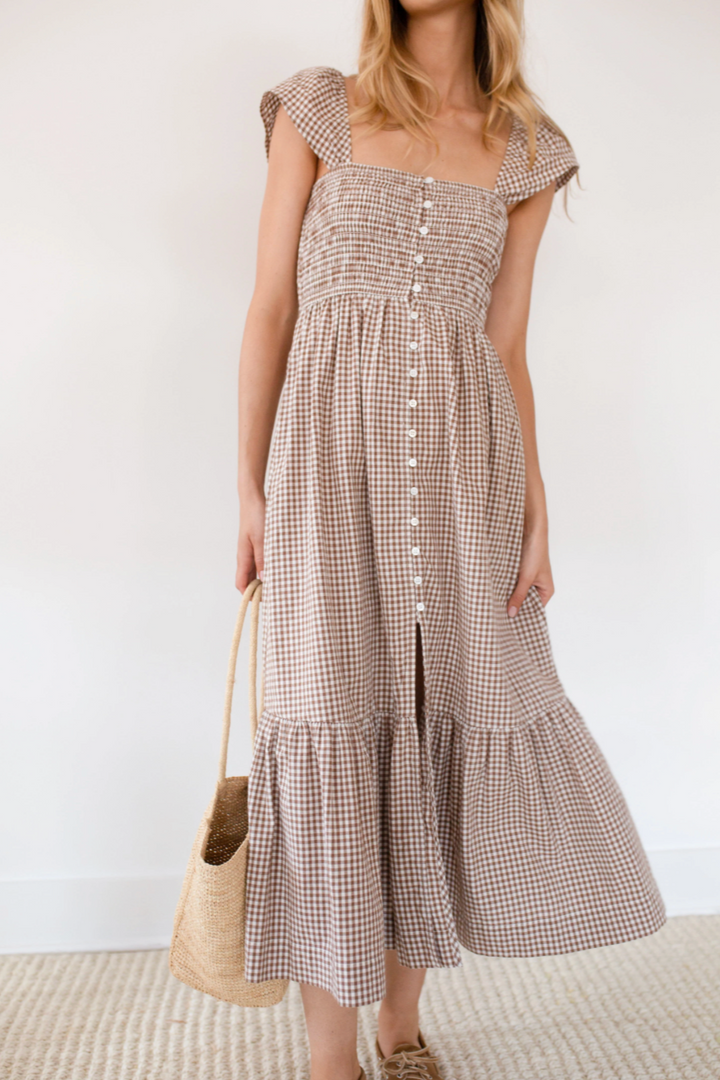 Celine Dress Mocha Gingham