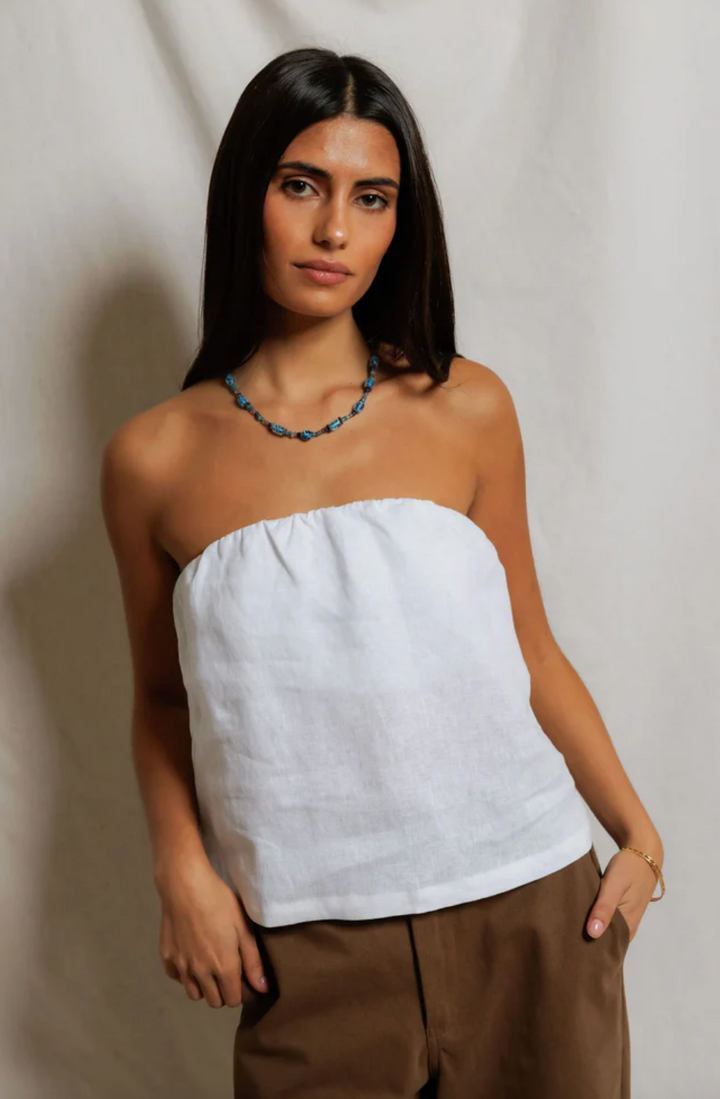 Gianna Linen Tube Top White