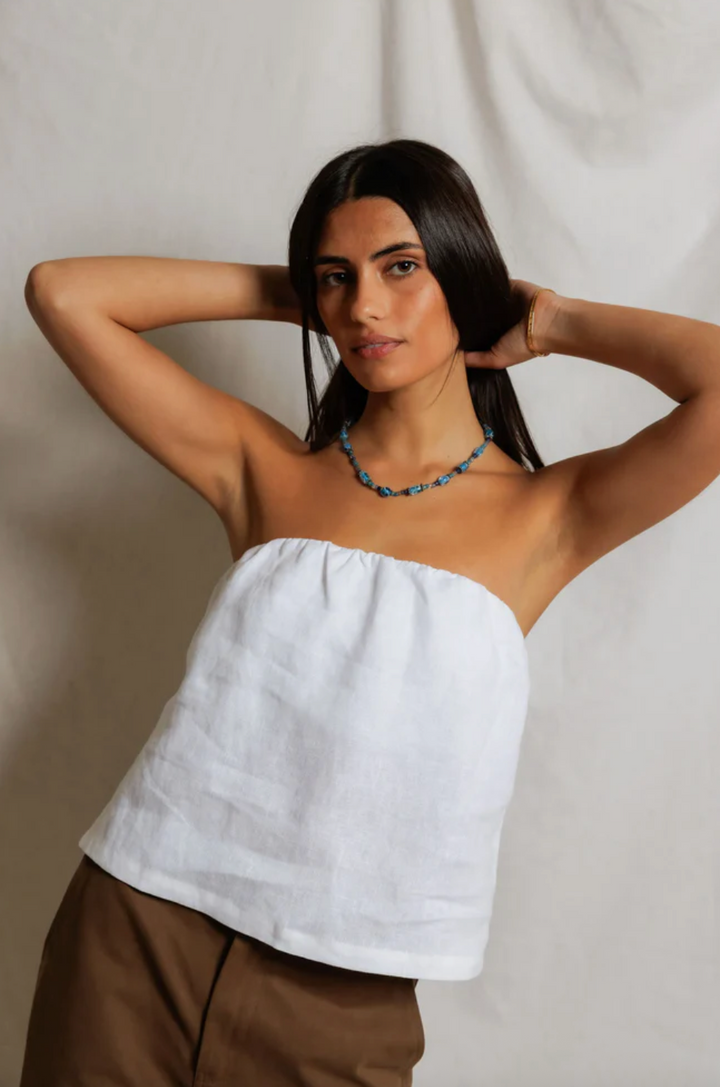 Gianna Linen Tube Top White