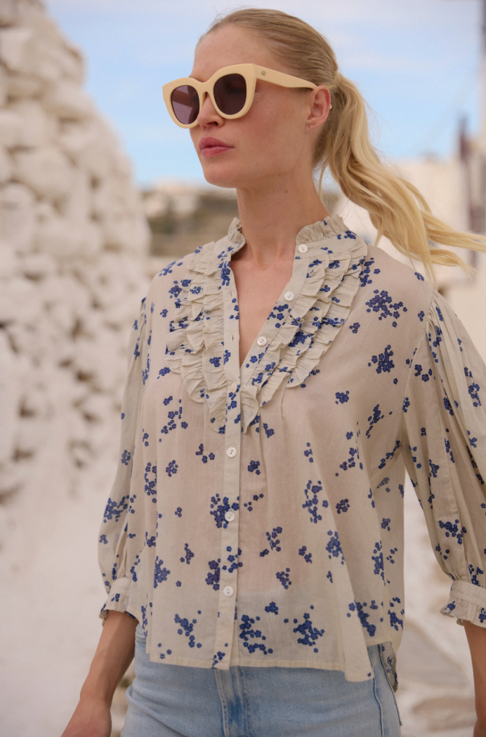 Ruffle Front Button Blouse Alyssum Cream