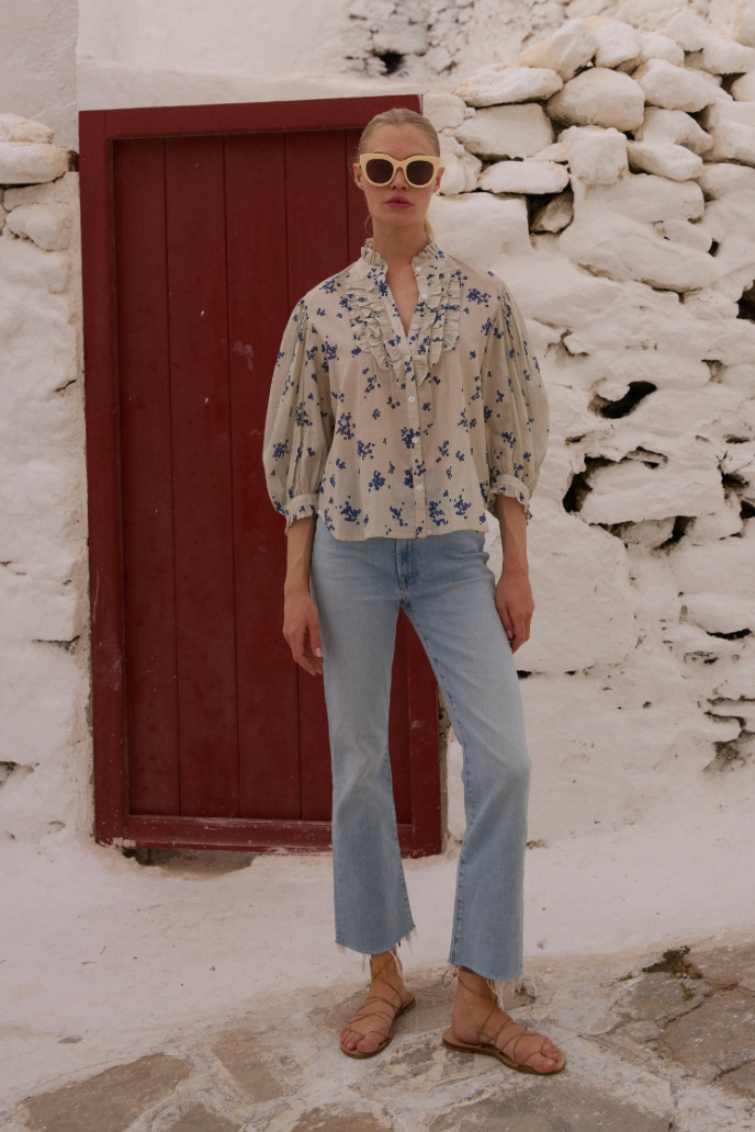 Ruffle Front Button Blouse Alyssum Cream