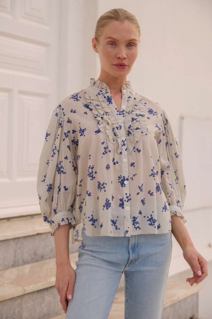 Ruffle Front Button Blouse Alyssum Cream