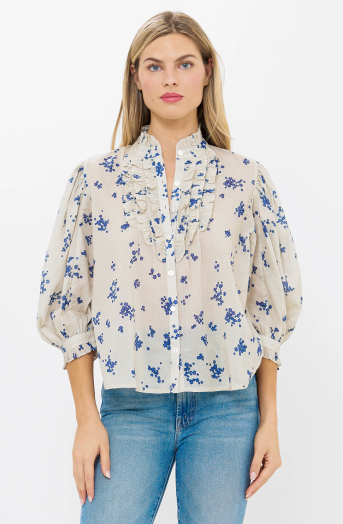 Ruffle Front Button Blouse Alyssum Cream