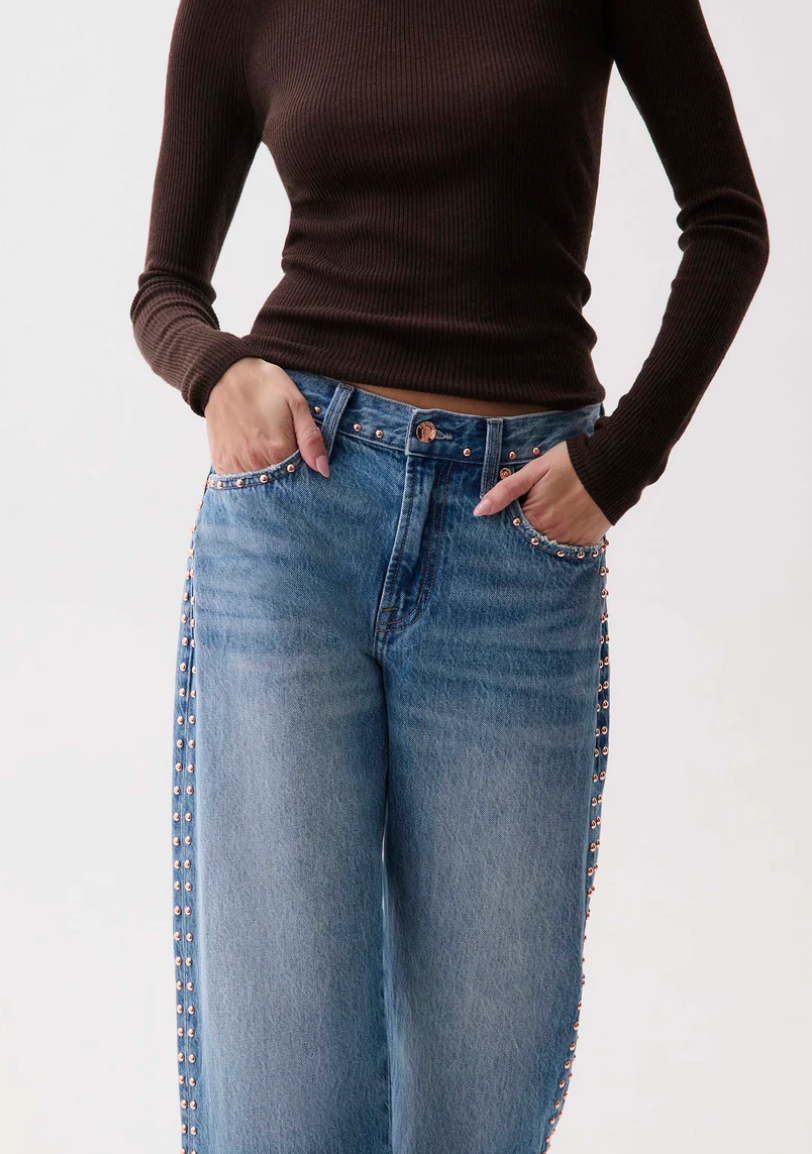 Lexi Mid Rise Bowed Straight Jean Star Studded