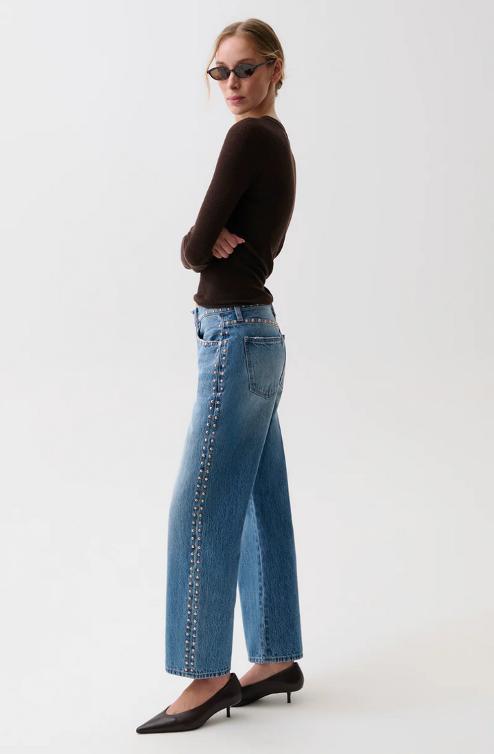 Lexi Mid Rise Bowed Straight Jean Star Studded