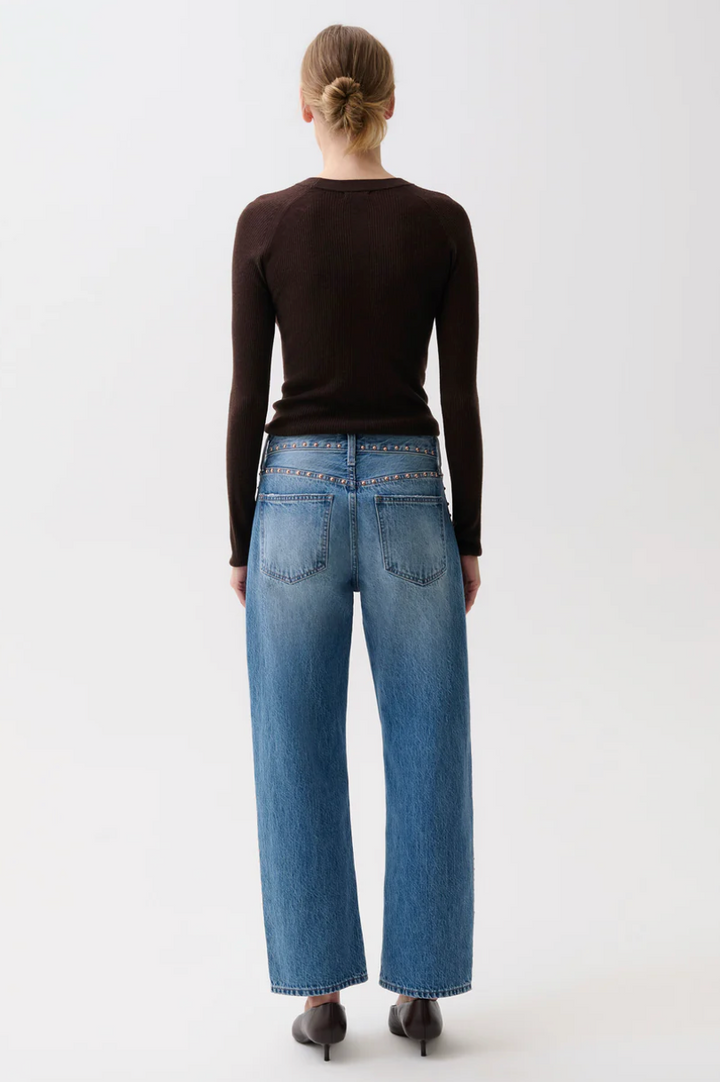 Lexi Mid Rise Bowed Straight Jean Star Studded