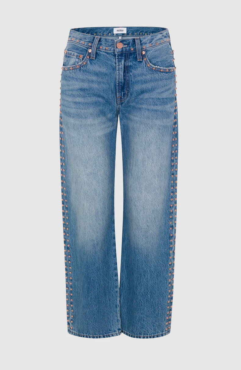Lexi Mid Rise Bowed Straight Jean Star Studded
