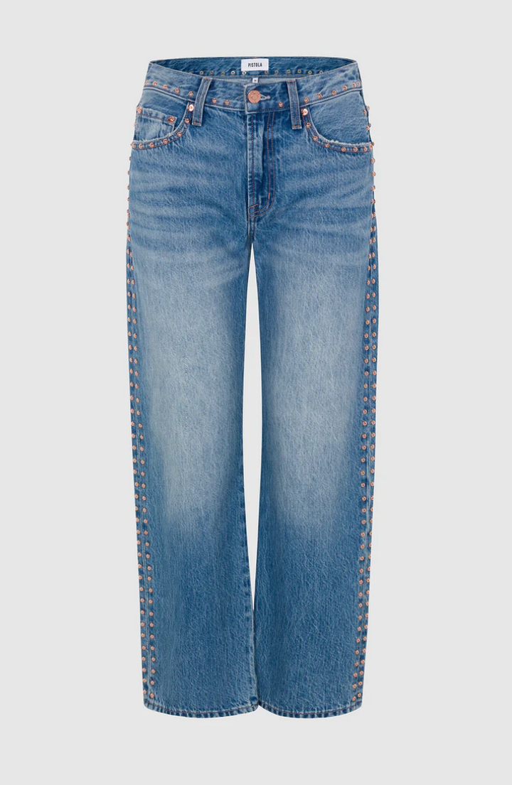 Lexi Mid Rise Bowed Straight Jean Star Studded
