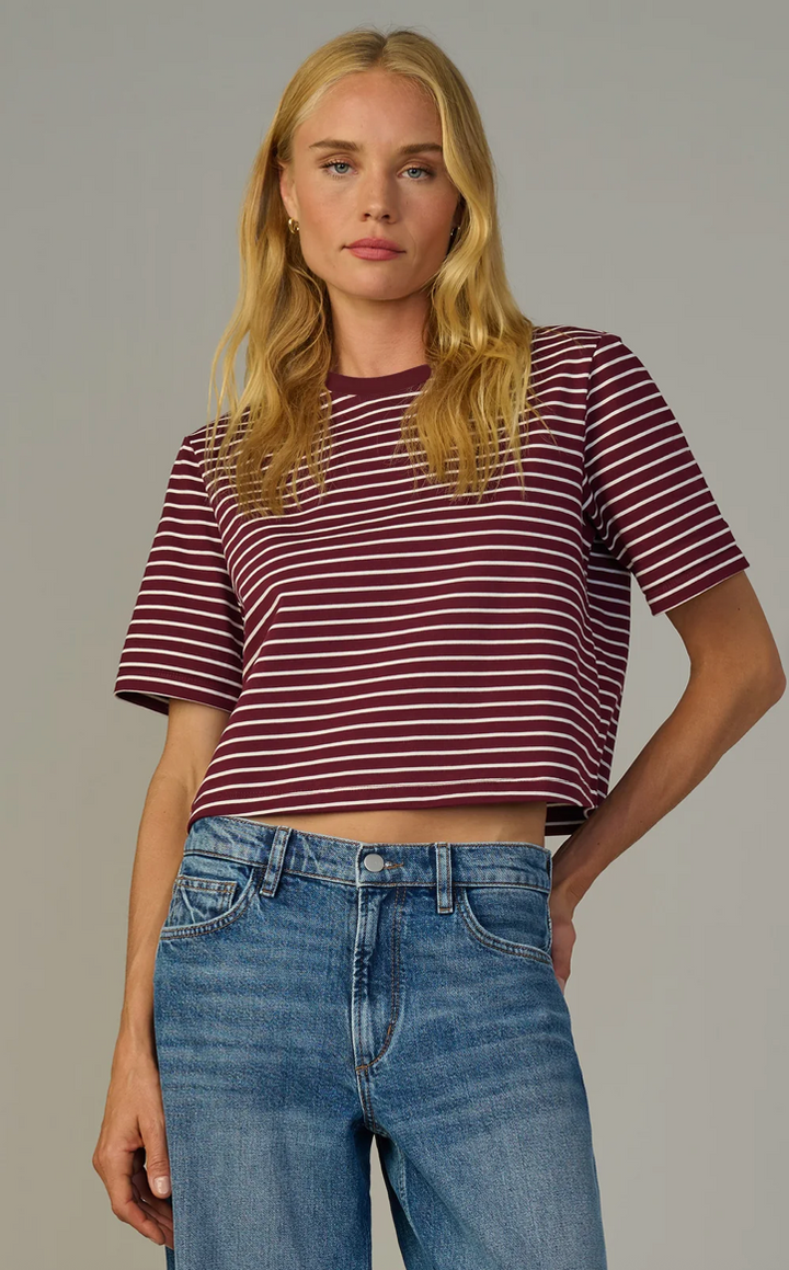 The Boxy Tee Bordeaux Breton Stripe