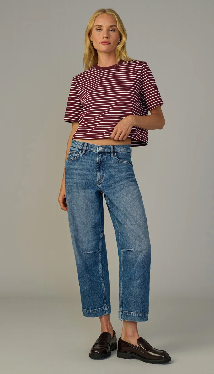 The Boxy Tee Bordeaux Breton Stripe
