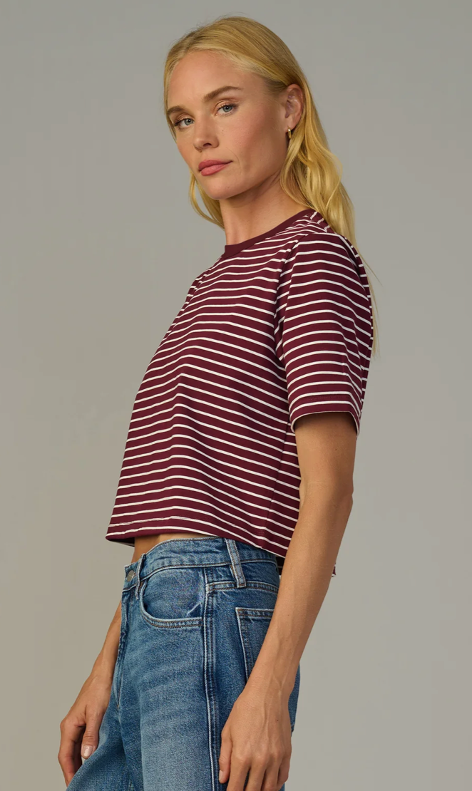 The Boxy Tee Bordeaux Breton Stripe