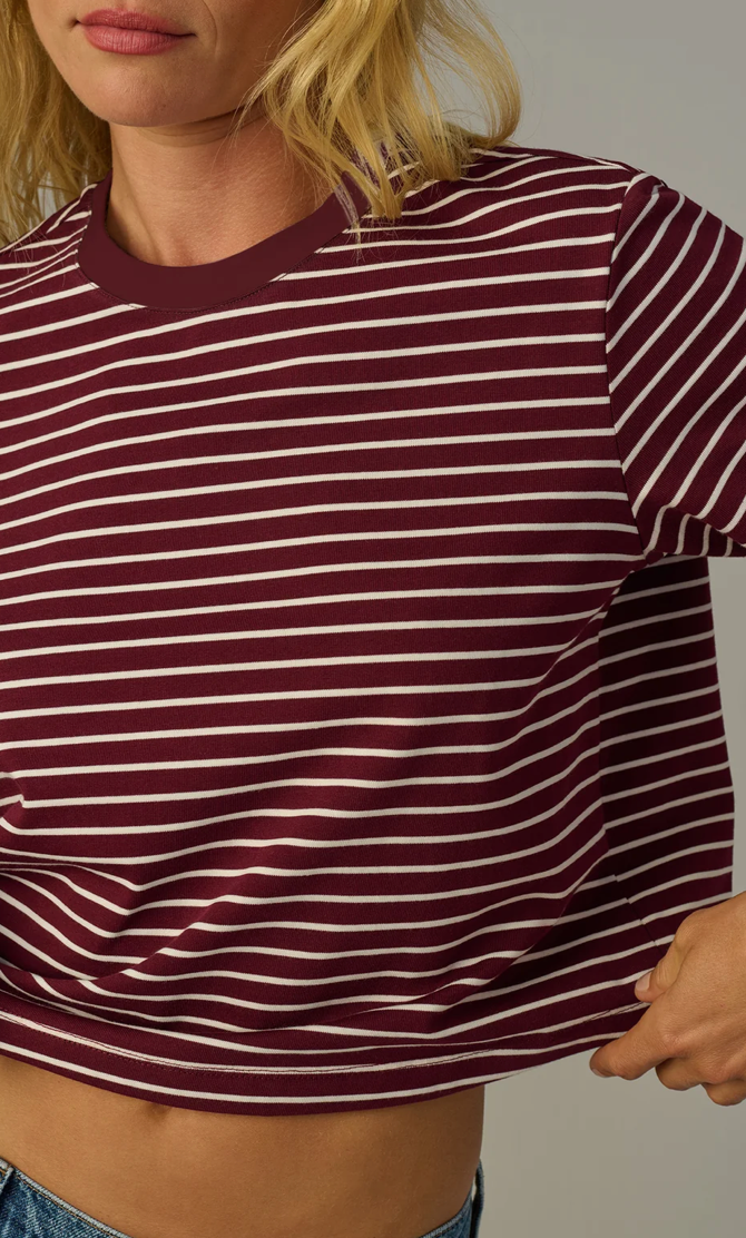 The Boxy Tee Bordeaux Breton Stripe