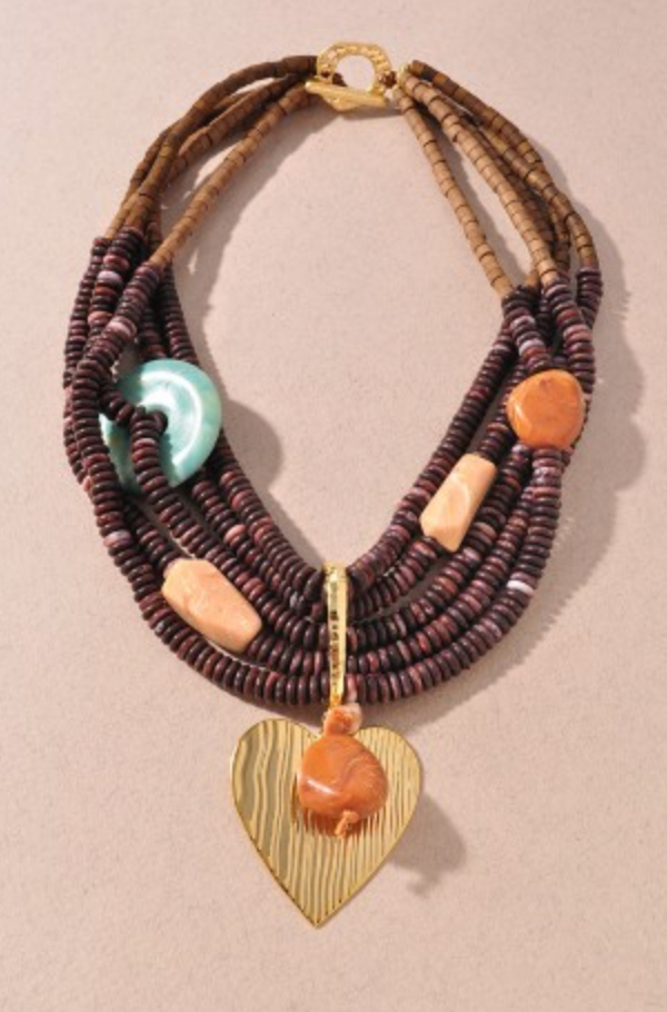 Metal Wood Heart Necklace